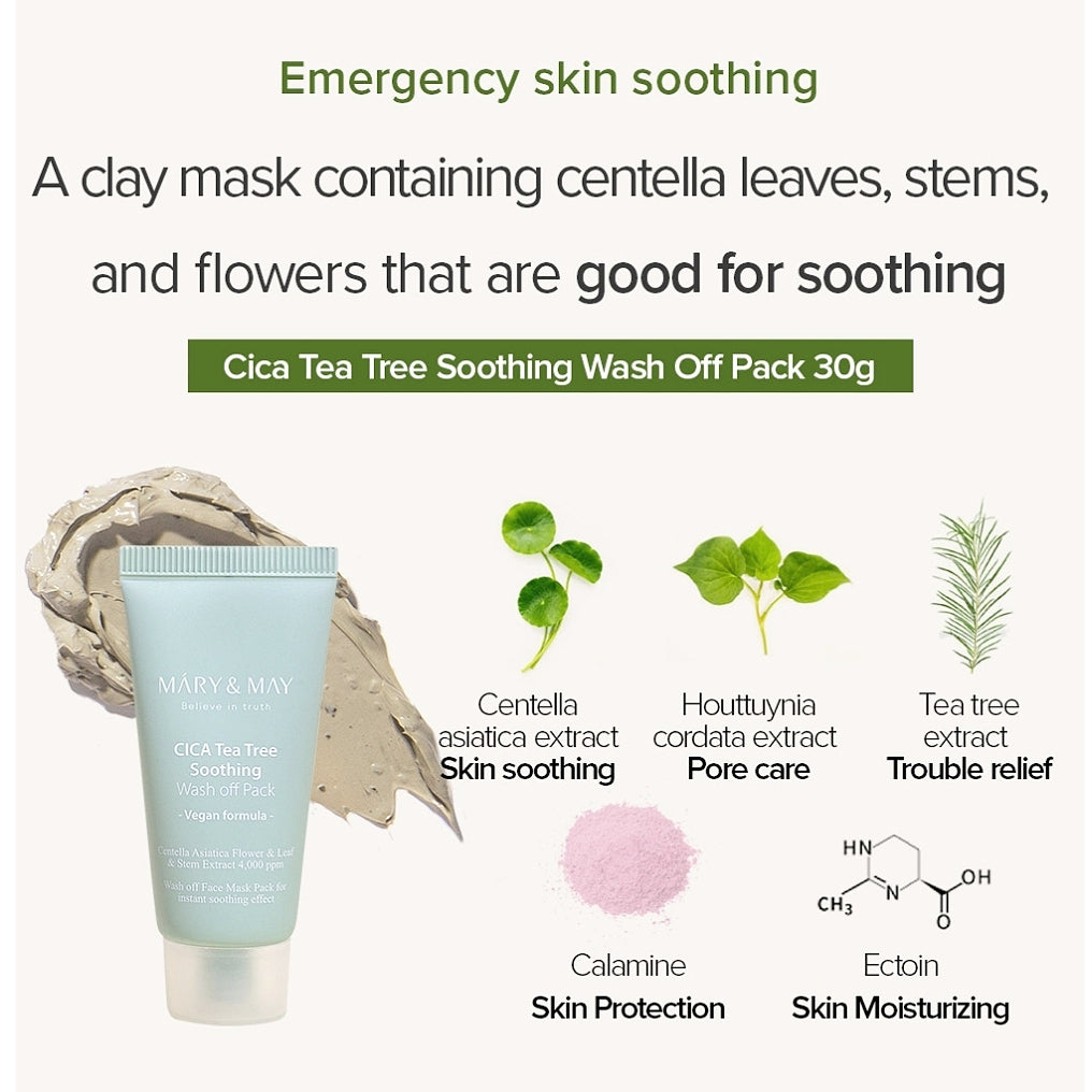 Mary & May Cica Tea Tree Soothing Wash Off Mask Pack 30g