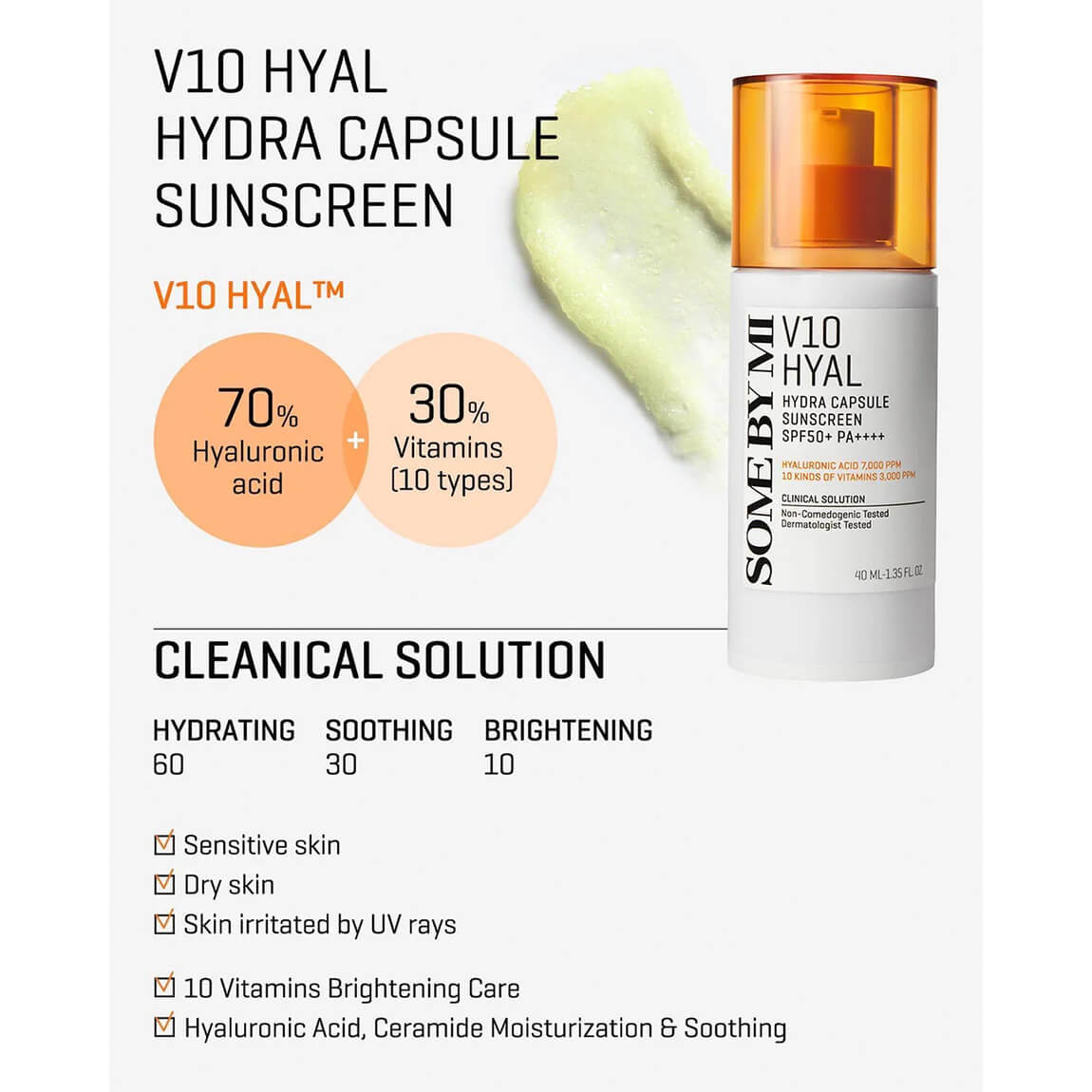 SOME BY MI V10 Hyla Hydra Capsule Sunscreen SPF50+ PA++++ 40ml