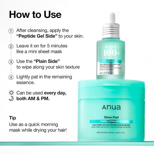 Anua PDRN 100 Hyaluronic Acid Glow Pad 180ml (60 pcs)