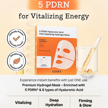 Cosrx 5 PDRN Hyaluronic Acid Vital Hydrating Hydrogel Mask Box Set (3 pcs)