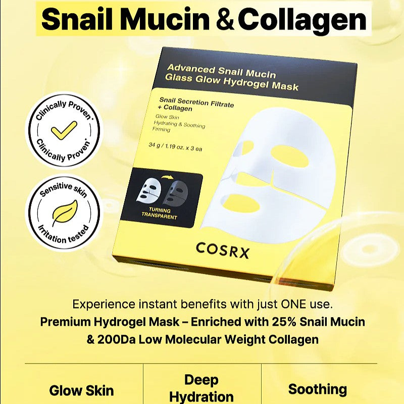 [NEW] Advanced Snail Mucin Glass Glow Hydrogel Mask (1 pc)