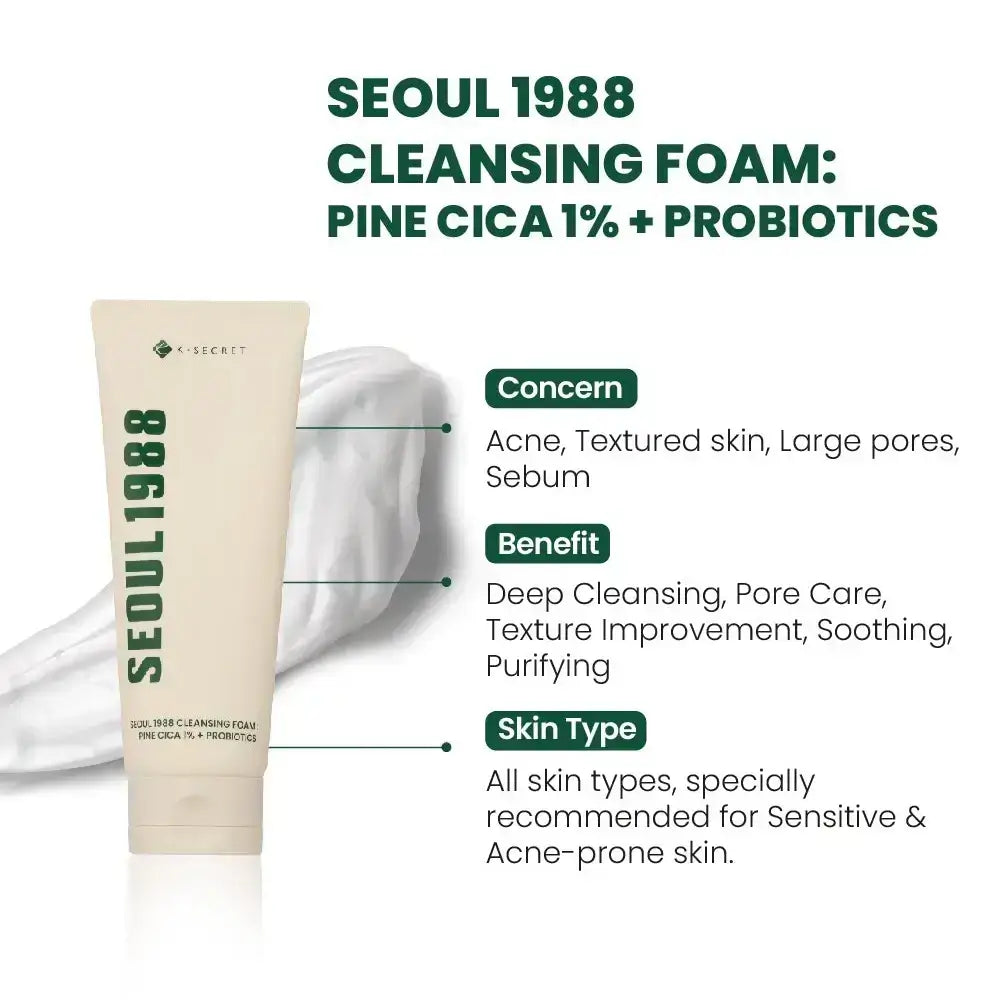 KSECRET SEOUL 1988 Cleansing Foam : Pine Cica 1% + Probiotics 150ml