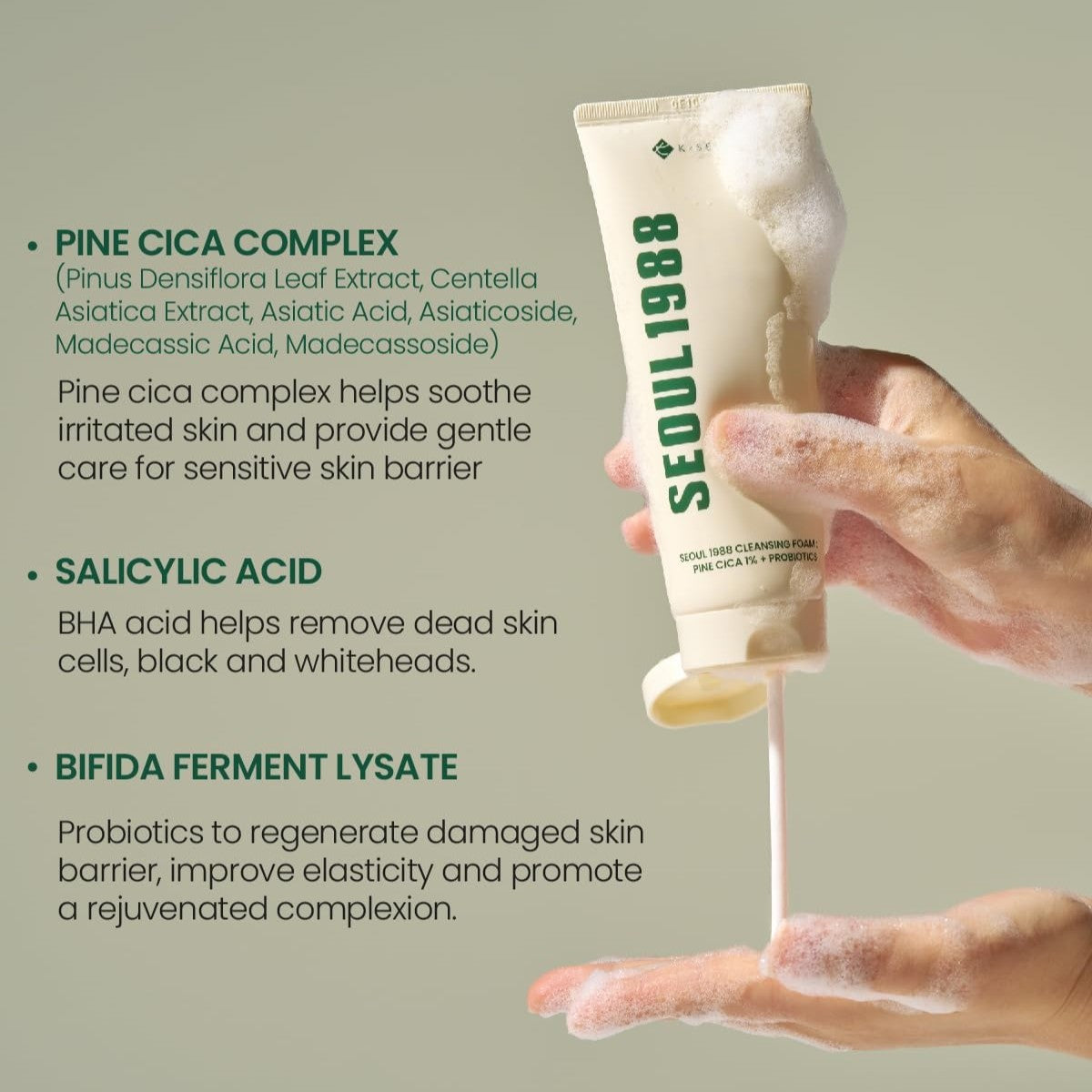 KSECRET SEOUL 1988 Cleansing Foam : Pine Cica 1% + Probiotics 150ml