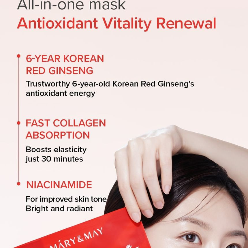 Mary & May Vegan Collagen Red Ginseng Mask Set - 4 pcs